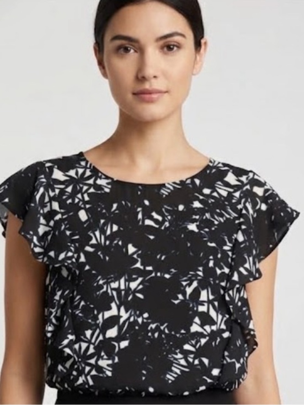 🇪🇸🐠Nordstrom Halogen ruffle blouse Petite XS black blue white